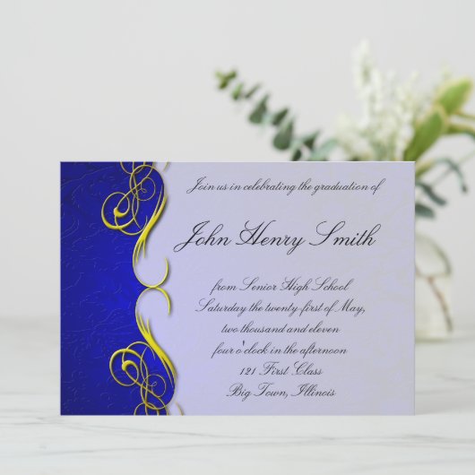 Quarter Damask Blue Afstuderen Invitation Kaart (Staand voorkant)