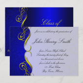 Quarter Damask Blue Afstuderen Invitation Kaart (Voorkant / Achterkant)