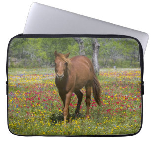 Quarter Horse in veld met wilde bloemen Laptop Sleeve