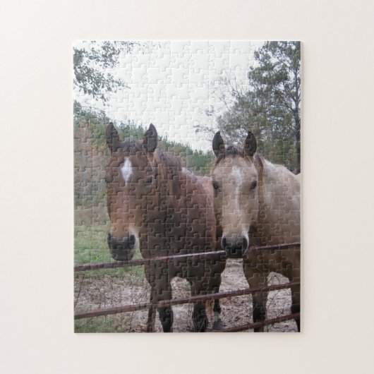 Quarter Horses door de poort Legpuzzel (Verticaal)