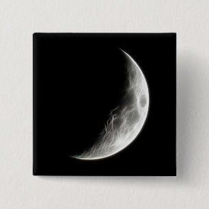 Quarter Moon Lunar Planet Wereldbol Vierkante Button 5,1 Cm