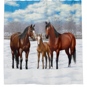 Quarter-paarden in sneeuw douchegordijn