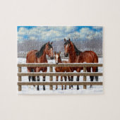 Quarter-paarden in sneeuw legpuzzel (Horizontaal)