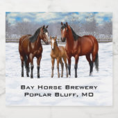 Quarter-paarden van de baai in sneeuw bier etiket (Enkel label)
