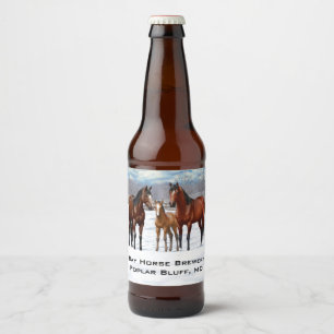 Quarter-paarden van de baai in sneeuw bier etiket