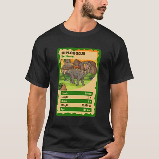 Quartet Kaart Diplodocus Dinosaur Fact T-shirt (Voorkant)