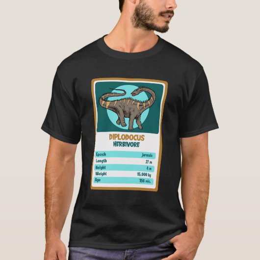 Quartet Kaart Diplodocus Dinosaur Fact T-shirt (Voorkant)
