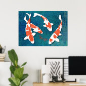 Quartet of Orange & White Kohaku Koi Poster (Thuiskantoor)