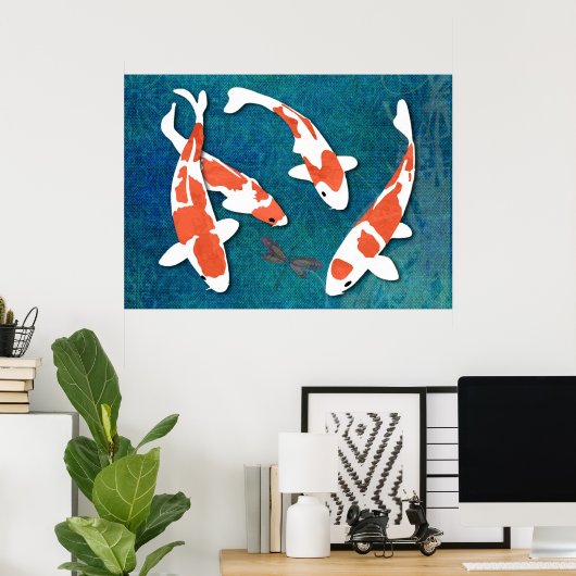 Quartet of Orange & White Kohaku Koi Poster (Thuiskantoor)
