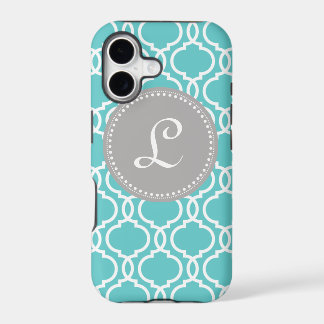 Quatrefoil Aangepast monogram in blauw en grijs