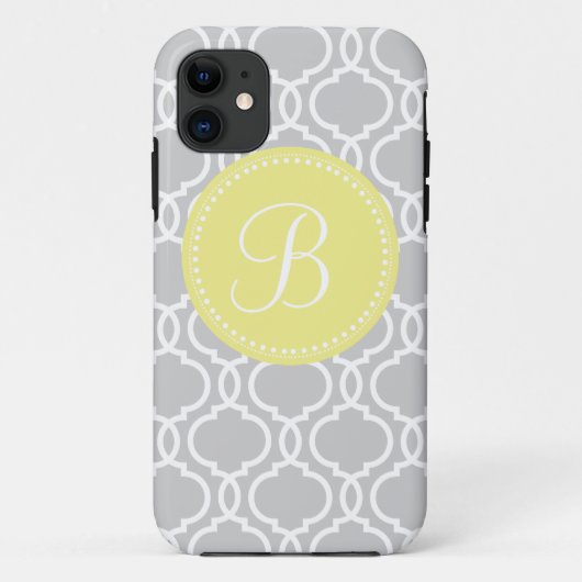 Quatrefoil Aangepast monogram in grijs en geel Case-Mate iPhone Case (Achterkant)