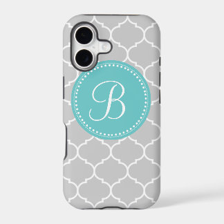Quatrefoil Aangepast monogram in grijs en Turquois