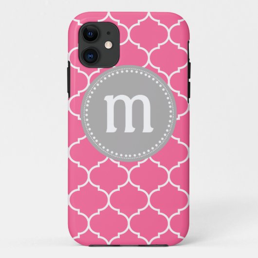 Quatrefoil Aangepast monogram in roze en grijs Case-Mate iPhone Case (Achterkant)
