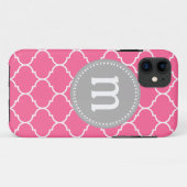 Quatrefoil Aangepast monogram in roze en grijs Case-Mate iPhone Case (Achterkant (horizontaal))
