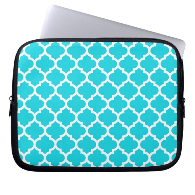 Quatrefoil Aqua Laptop Sleeve (Voorkant)