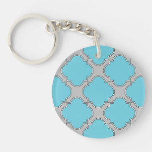 Quatrefoil blauw en grijs sleutelhanger