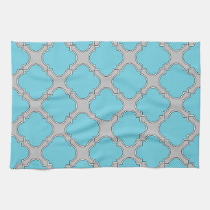 Quatrefoil blauw en grijs theedoek