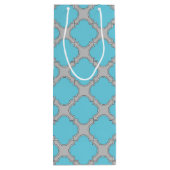 Quatrefoil blauw en grijs wijn cadeautas (Achterkant)