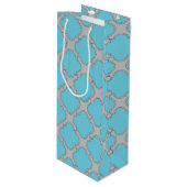 Quatrefoil blauw en grijs wijn cadeautas (Voorkant Gekanteld)