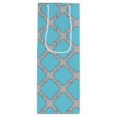 Quatrefoil blauw en grijs wijn cadeautas (Voorkant)