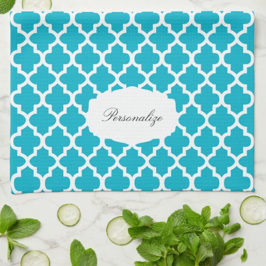 Quatrefoil blauw en wit | DIY-kleur Theedoek (Gevouwen)