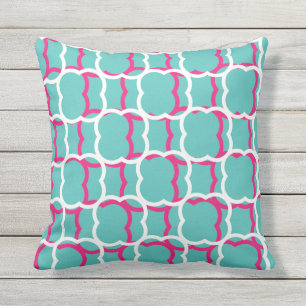 Quatrefoil Blauwgroen Blauw Roze Witte Patronen Cu Buitenkussen