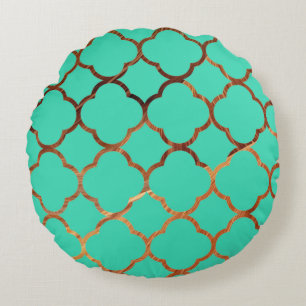 Quatrefoil Blauwgroen Blauw Zandsteen Patronen Ker Rond Kussen