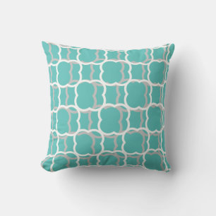 Quatrefoil Blauwgroen Blue Grey Grey White Pattern Buitenkussen