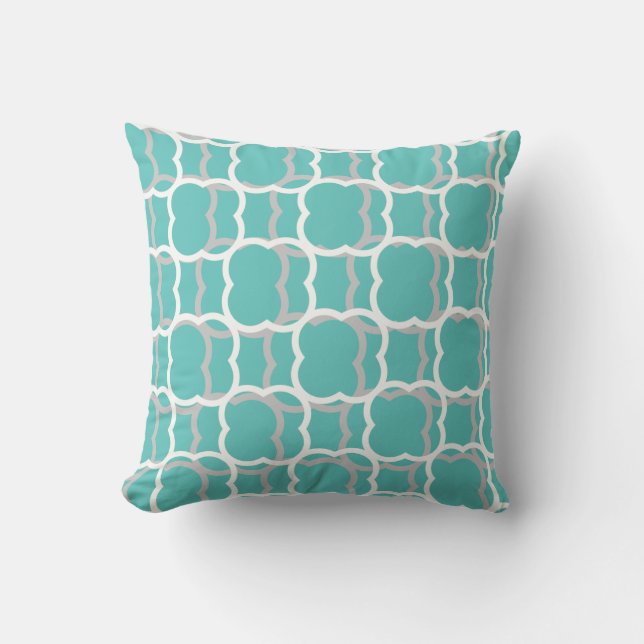 Quatrefoil Blauwgroen Blue Grey Grey White Pattern Buitenkussen (Voorkant)