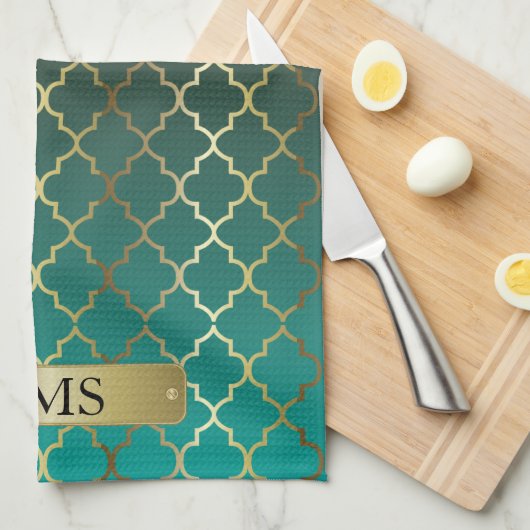 Quatrefoil Blauwgroen en donkerbruin mengsel Theedoek (Quarter Fold)