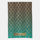 Quatrefoil Blauwgroen en donkerbruin mengsel Theedoek (Verticaal)