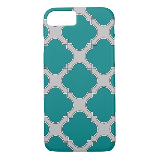 Quatrefoil blauwgroen en grijs Case-Mate iPhone case (Achterkant)