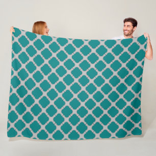 Quatrefoil blauwgroen en grijs fleece deken