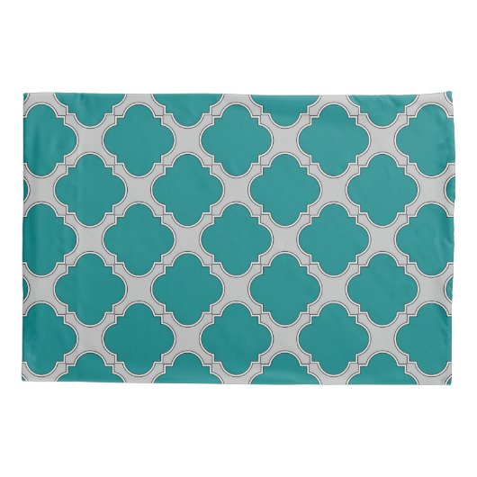 Quatrefoil blauwgroen en grijs kussensloop (Achterkant)
