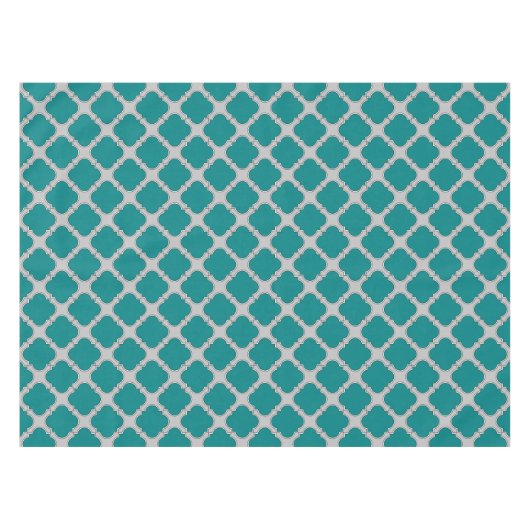 Quatrefoil blauwgroen en grijs tafelkleed (Voorkant (Horizontaal))
