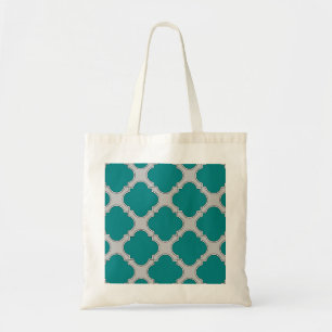 Quatrefoil blauwgroen en grijs tote bag