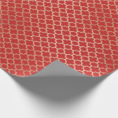 Quatrefoil Bridal Red Bright Art Deco Faux Gold Cadeaupapier (Hoek)
