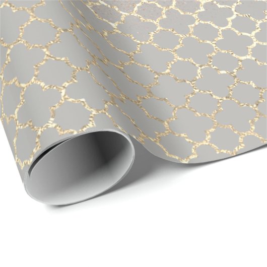 Quatrefoil bruid 16e Roos Gold Blush Bridal Grey Cadeaupapier (Rol Hoek)