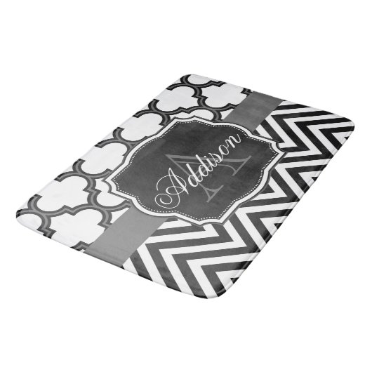 Quatrefoil Chevron Monogram Badmat (Gekanteld)
