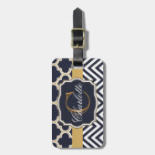 Quatrefoil Chevron Monogram Bagagelabel (Voorkant verticaal)