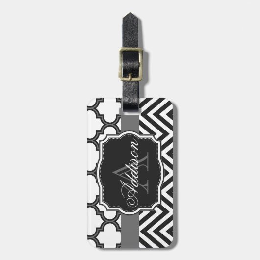 Quatrefoil Chevron Monogram Bagagelabel (Voorkant verticaal)