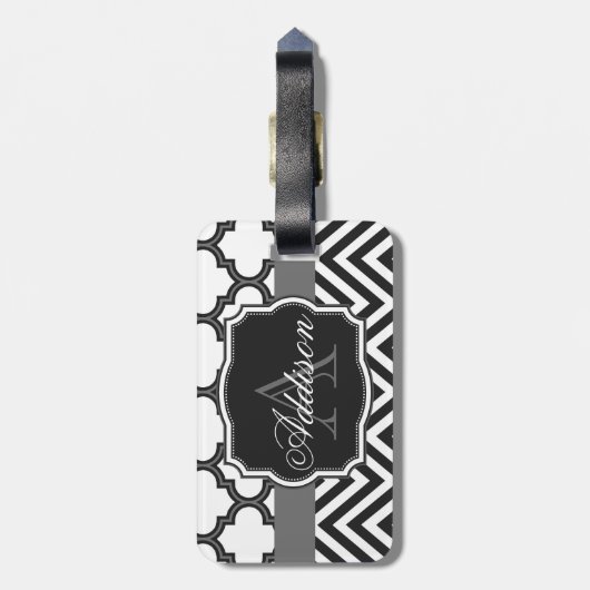 Quatrefoil Chevron Monogram Bagagelabel (Achterkant verticaal)