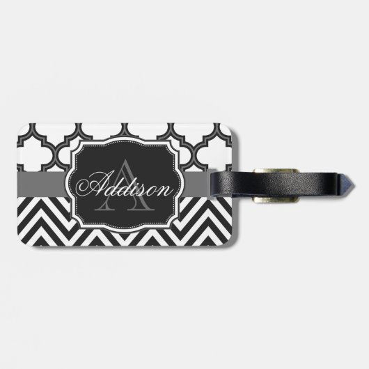 Quatrefoil Chevron Monogram Bagagelabel (Achterkant horizontaal)