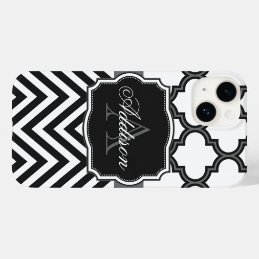 Quatrefoil Chevron Monogram Case-Mate iPhone Case (Achterkant (horizontaal))
