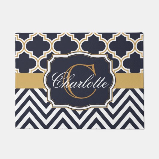 Quatrefoil Chevron Monogram Deurmat (Voorkant)