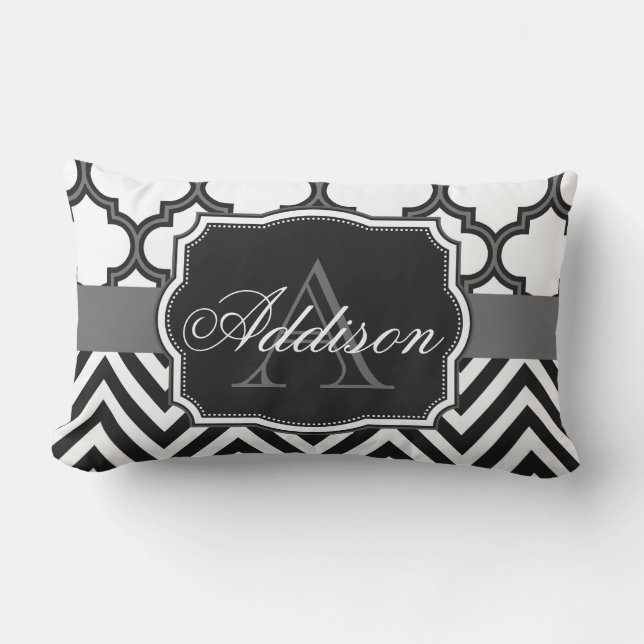 Quatrefoil Chevron Monogram Kussen (Voorkant)