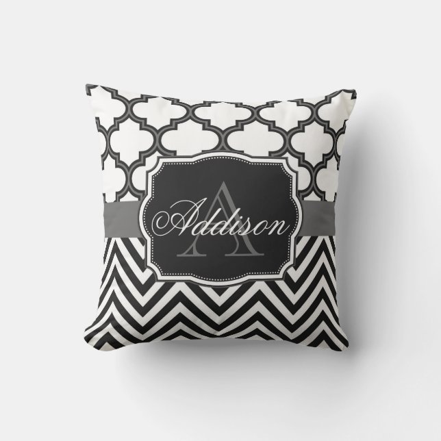 Quatrefoil Chevron Monogram Kussen (Voorkant)