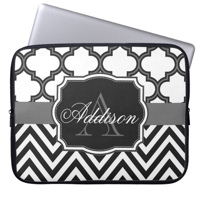 Quatrefoil Chevron Monogram Laptop Sleeve (Voorkant)