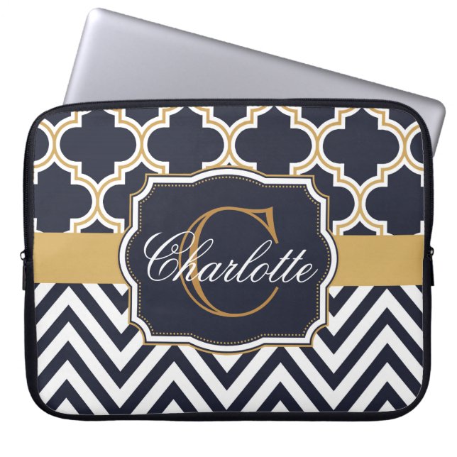 Quatrefoil Chevron Monogram Laptop Sleeve (Voorkant)