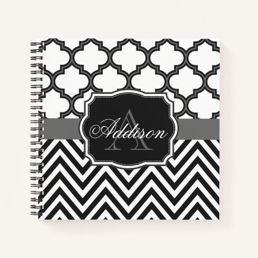 Quatrefoil Chevron Monogram Notitieboek (Voorkant)